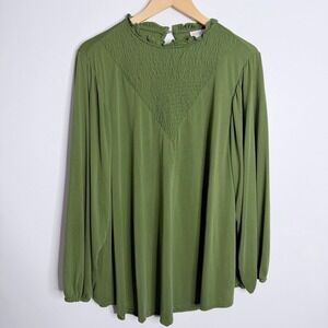 NWOT Lularoe Womens Blouse Green Balloon Sleeves‎ Size Large Ruffle Neckline